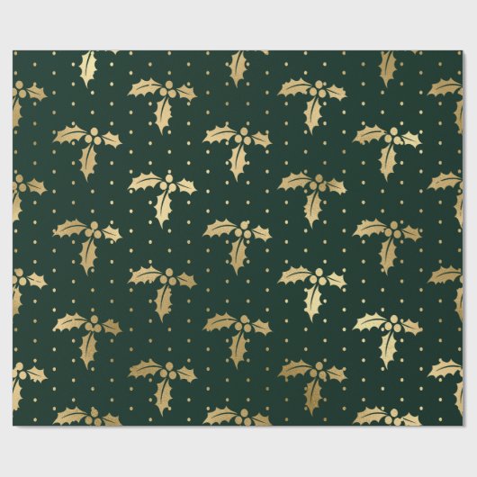 Elegant Green and Gold Foil Christmas Holly Geschenkpapier (Flach)
