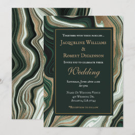 Elegant Green and Gold Marble Wedding Einladung
