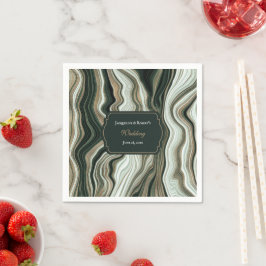Elegant Green and Gold Marble Wedding Serviette