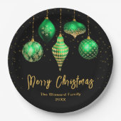 Elegant Green and Gold Ornament Christmas Pappteller (Vorderseite)