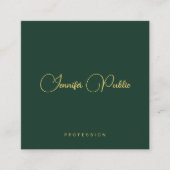 Elegant Green And Gold Text Script Premium Silk Quadratische Visitenkarte (Vorderseite)