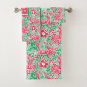Elegant green and pink Christmas preppy towel set (Insitu)