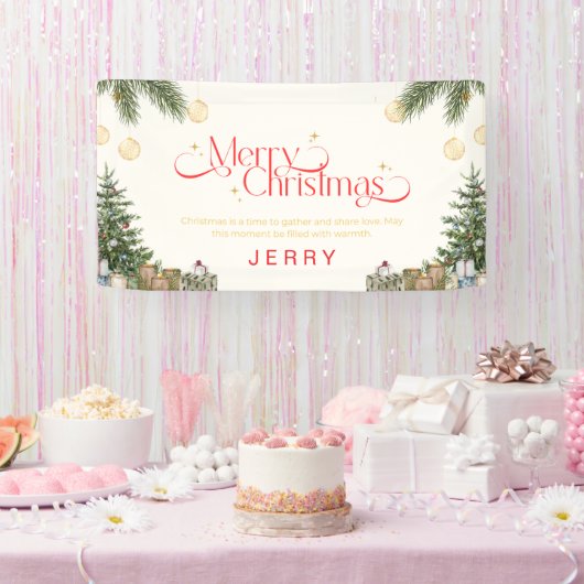 Elegant Green and Red Watercolor Merry Christmas Banner (Party)