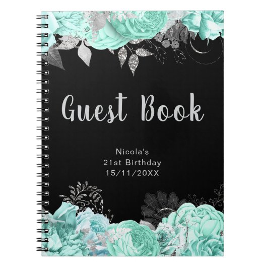 Elegant Green and Silver Flower Guest Book Notizblock (Vorderseite)