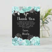 Elegant Green and Silver Flowers Birthday Party Dankeskarte (Stehend Vorderseite)