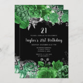 Elegant Green and Silver Flowers Birthday Party Einladung (Vorne/Hinten)