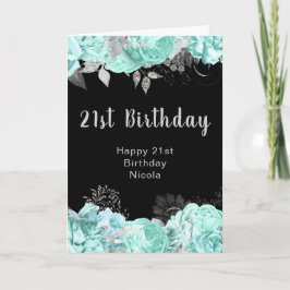 Elegant Green and Silver Flowers Birthday Party Karte