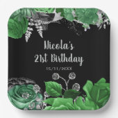 Elegant Green and Silver Flowers Birthday Party Pappteller (Vorderseite)