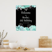 Elegant Green and Silver Flowers Birthday Party Poster (Küche)