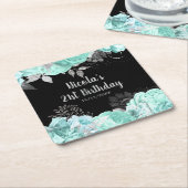 Elegant Green and Silver Flowers Birthday Party Rechteckiger Pappuntersetzer (angewinkelt)