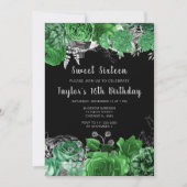 Elegant Green and Silver Flowers Sweet Sixteen Einladung (Vorderseite)