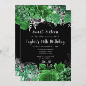 Elegant Green and Silver Flowers Sweet Sixteen Einladung (Vorne/Hinten)