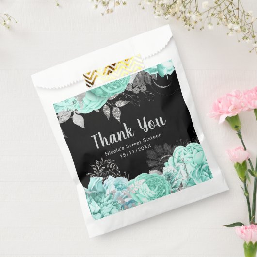 Elegant Green and Silver Flowers Sweet Sixteen Geschenktütchen (Versiegelt)