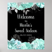 Elegant Green and Silver Flowers Sweet Sixteen Poster (Vorne)