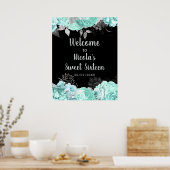 Elegant Green and Silver Flowers Sweet Sixteen Poster (Küche)