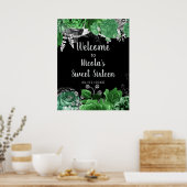 Elegant Green and Silver Flowers Sweet Sixteen  Poster (Küche)