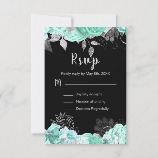 Elegant Green and Silver Flowers Sweet Sixteen RSVP Karte (Vorderseite)