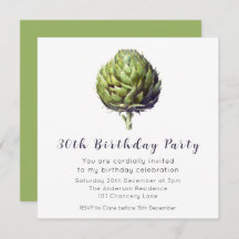 Elegant Green Artichoke BIrthday Einladung