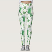 Elegant Green Beer Mugs and Shamrocks White Leggings (Vorderseite)