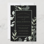 Elegant Green Black Eucalyptus Wedding Einladung (Vorderseite)