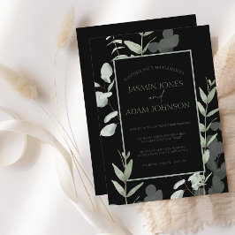 Elegant Green Black Eucalyptus Wedding Einladung