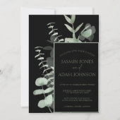 Elegant Green Black Eucalyptus Wedding Einladung (Vorderseite)