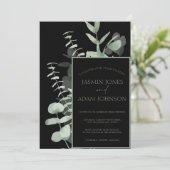Elegant Green Black Eucalyptus Wedding Einladung (Stehend Vorderseite)