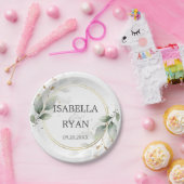 ELEGANT Green Blätter Gold Wedding Paper Plate Pappteller (Party)