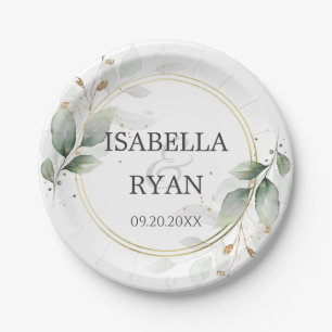 ELEGANT Green Blätter Gold Wedding Paper Plate Pappteller