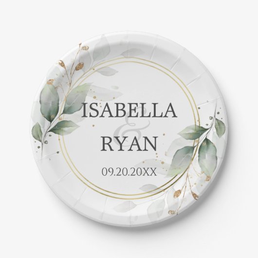 ELEGANT Green Blätter Gold Wedding Paper Plate Pappteller (Vorderseite)