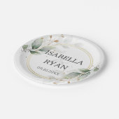 ELEGANT Green Blätter Gold Wedding Paper Plate Pappteller (Schrägansicht)