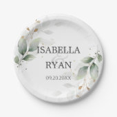 ELEGANT Green Blätter Gold Wedding Pappteller (Vorderseite)