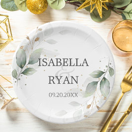 ELEGANT Green Blätter Gold Wedding Pappteller