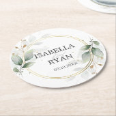 ELEGANT Green Blätter Gold Wedding Runder Pappuntersetzer (Angewinkelt)