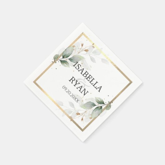 ELEGANT Green Blätter Gold Wedding Serviette (Ecke)