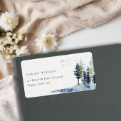 Elegant Green Blue Pine Woods Forest Birds Address Adressaufkleber