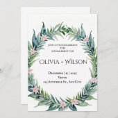 Elegant Green Botanical Engagement Invitation Ankündigung (Vorne/Hinten)
