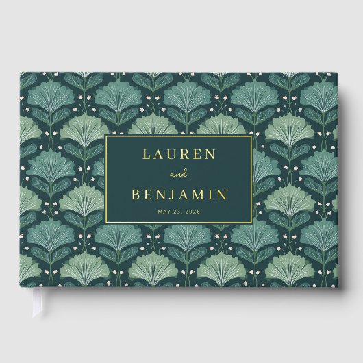 Elegant Green Botanical Leaf Motive Gästebuch (Vorderseite)