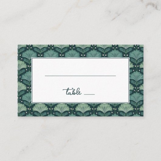 Elegant Green Botanical Pattern Platzkarte (Vorderseite)
