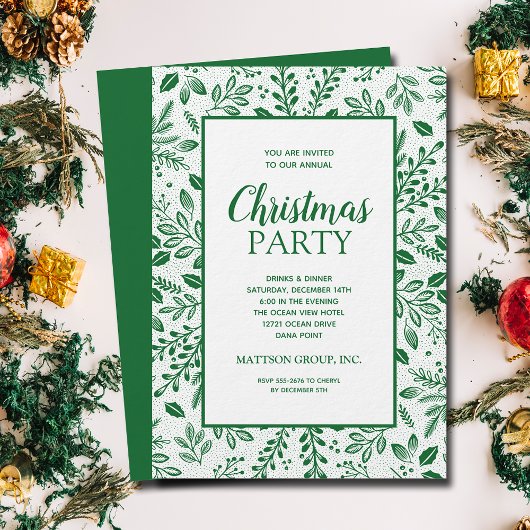 Elegant Green Botanicals Christmas Party Einladung