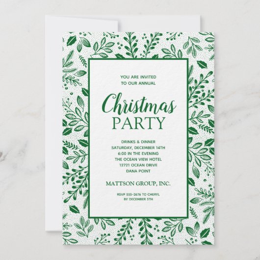 Elegant Green Botanicals Christmas Party Einladung (Vorderseite)