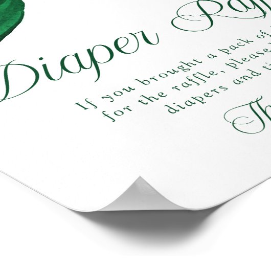 Elegant Green Bow Baby Shower Diaper Raffle Sign Poster (Ecke)