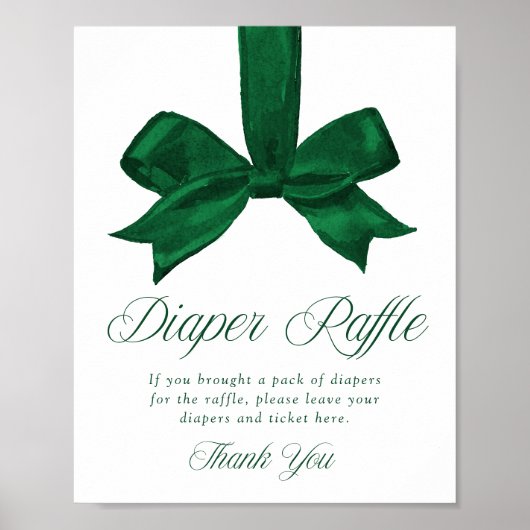 Elegant Green Bow Baby Shower Diaper Raffle Sign Poster (Vorne)