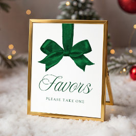 Elegant Green Bow Baby Shower Favors Sign Poster
