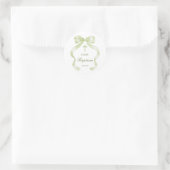 Elegant Green Bow Baptism Classic Round Sticker (Tasche)