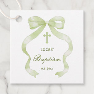 Elegant Green Bow Baptism Fvor Tags Geschenkanhänger