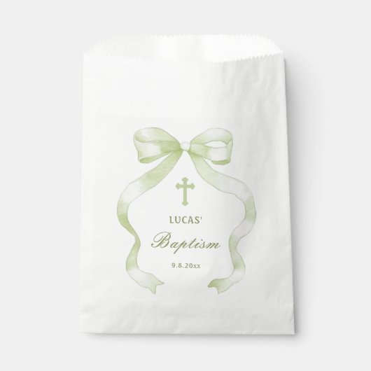 Elegant Green Bow Baptism Geschenktütchen (Vorderseite)