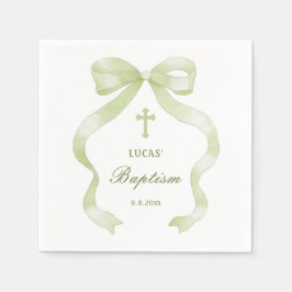 Elegant Green Bow Baptism Serviette