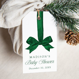 Elegant Green Bow Christmas Baby Shower Geschenkanhänger