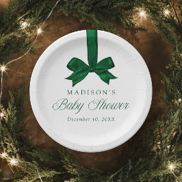 Elegant Green Bow Christmas Baby Shower Pappteller